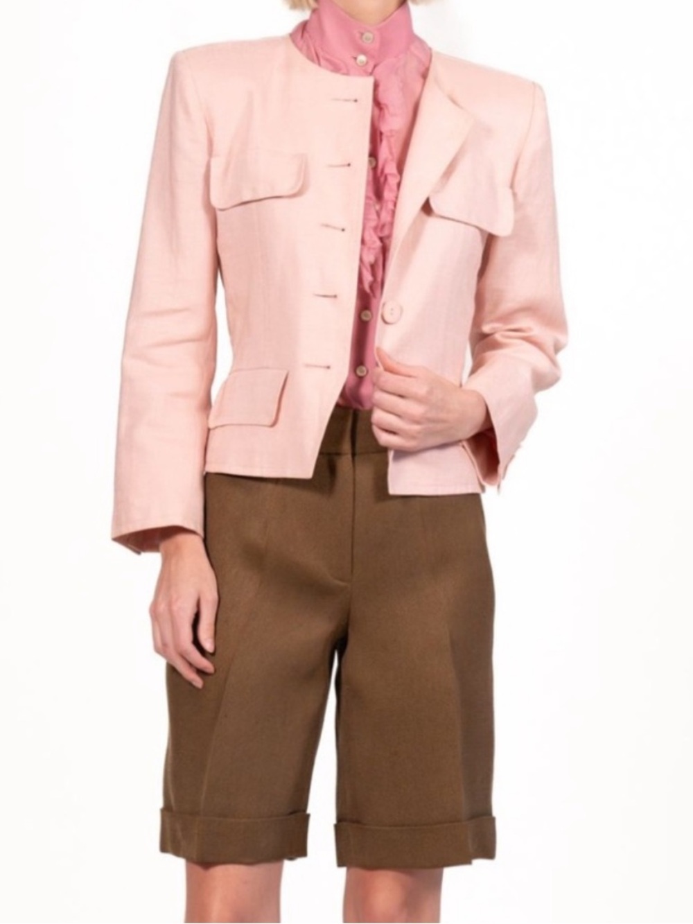 Oscar de la Renta Olive Green Tailored Bermuda Shorts
